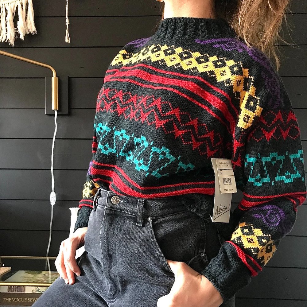 SOLD Vintage 1980s grandpa ski sweater grey Large - Picture 7 of 10